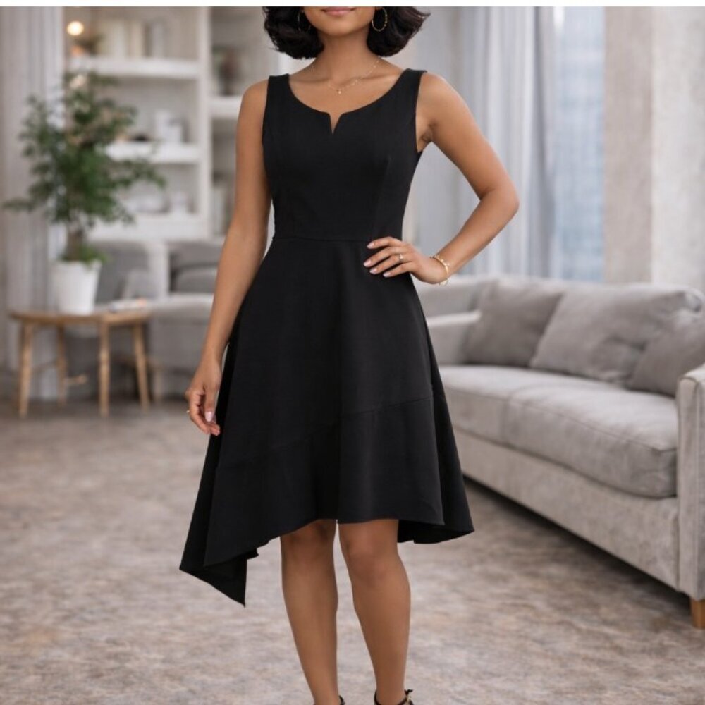 DKNY Black Asymmetrical Cocktail Party Sleeveless Dress Size 14